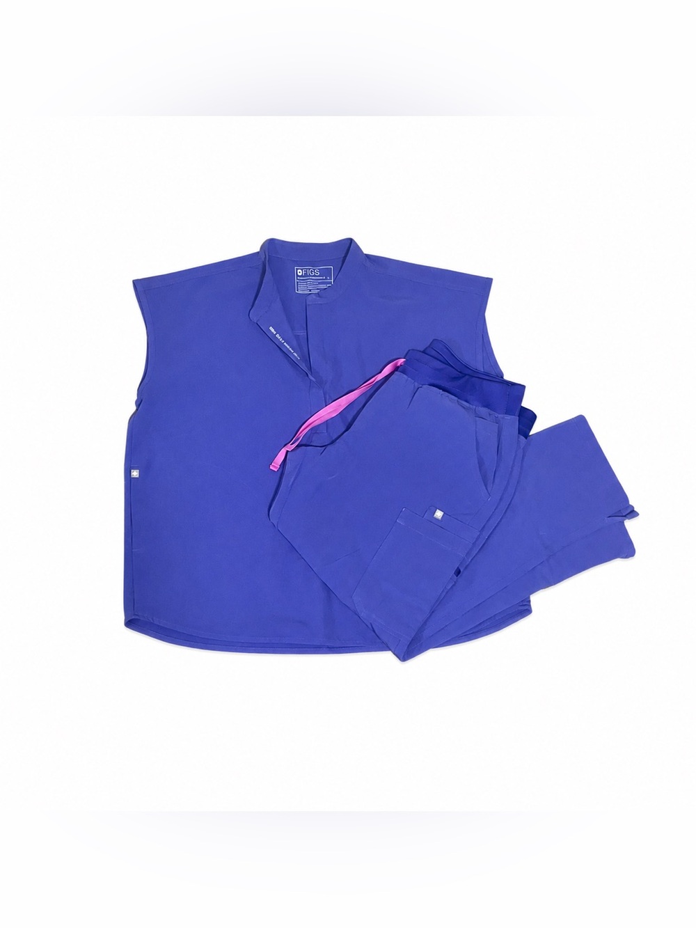 Large Petite Figs Violet Scrub Set with Pink Drawstring